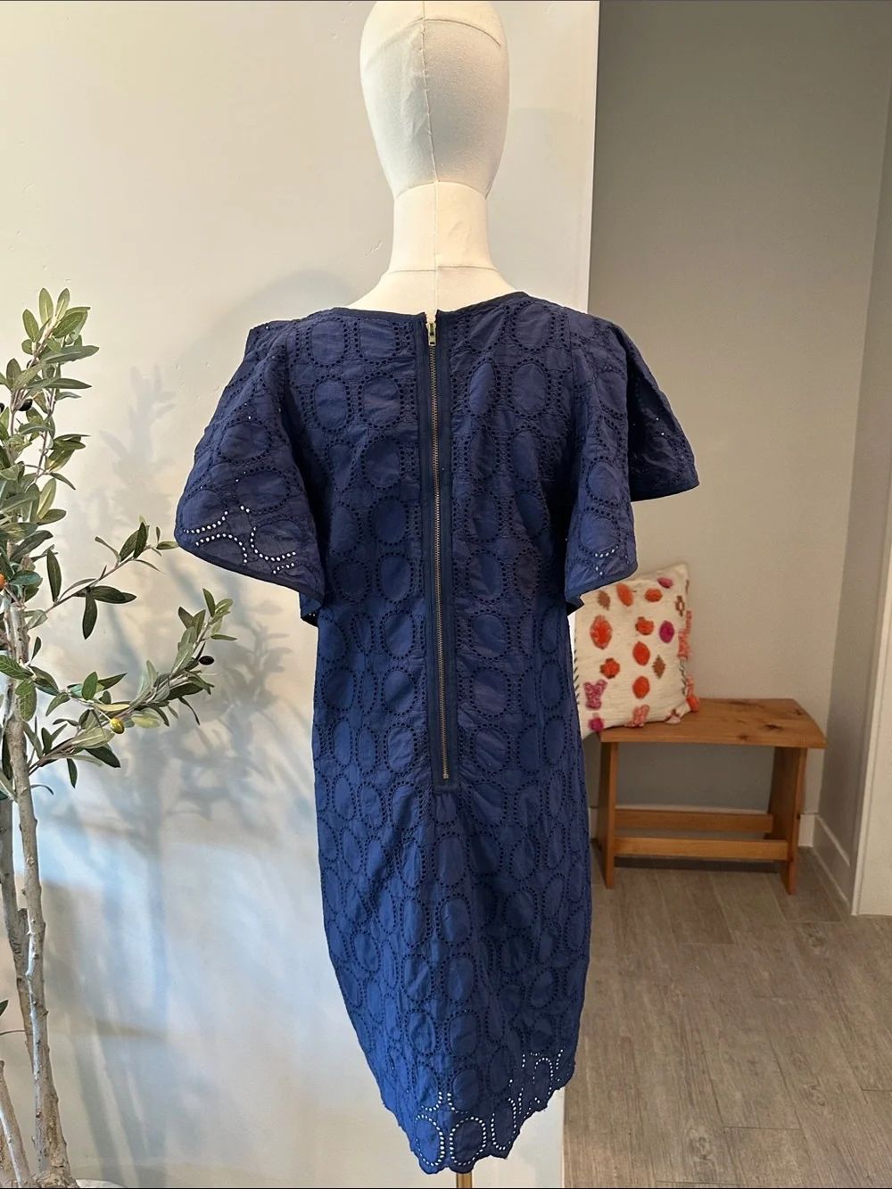 J.Crew Navy Eyelet Flutter Sleeve Shift Dress